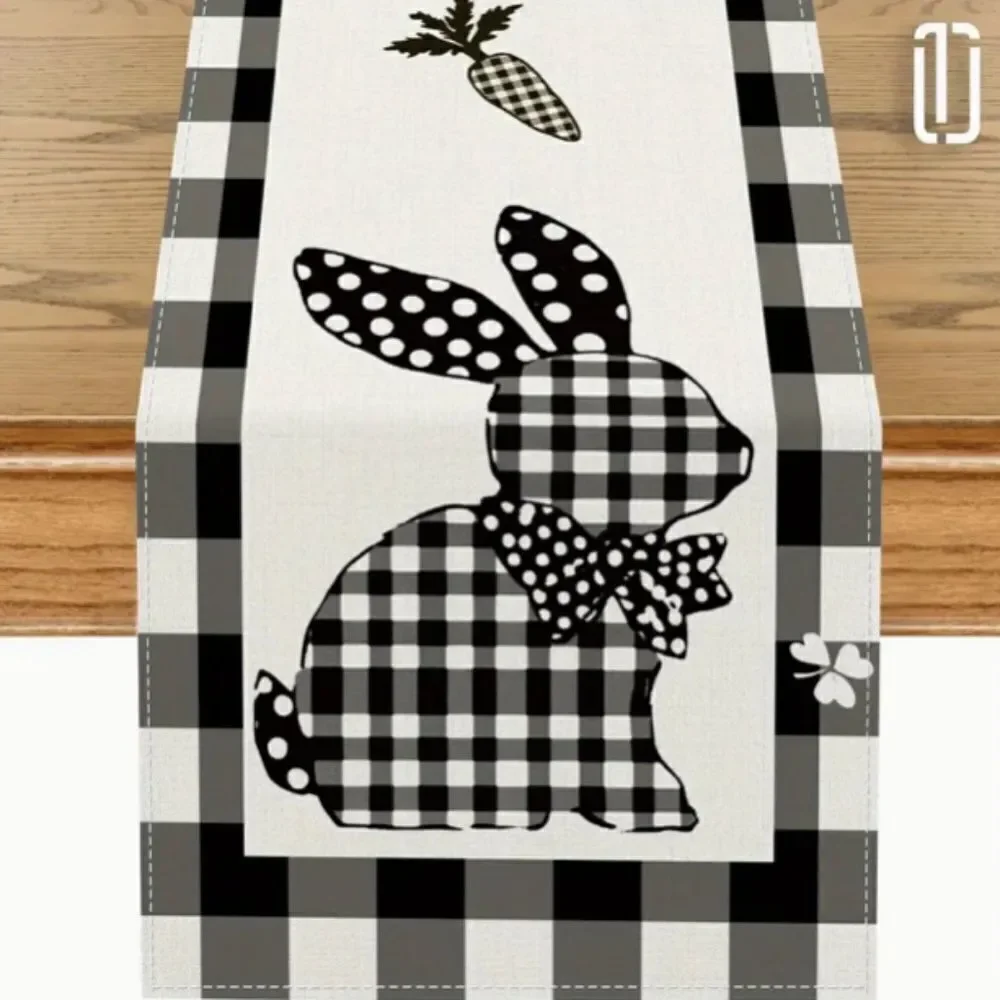 Buffalo Plaid Easter Bunny Rabbit Fabric Table Runner Decor Spring Holiday